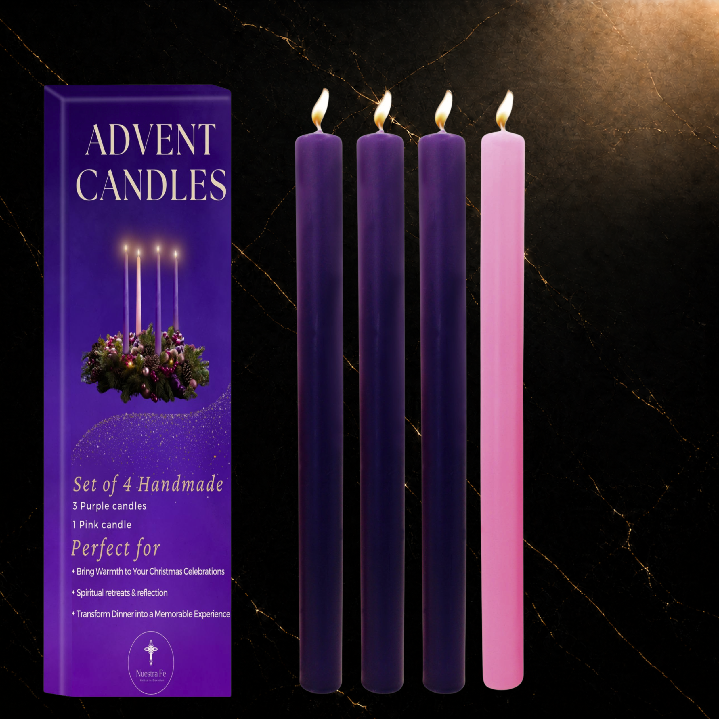 Advent Candles Classic Set of 4 — Handmade Catholic Advent Wreath | Velas de Adviento